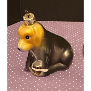 Dog Puppy Glass Christmas‎ Tree Ornament Holiday Glittery